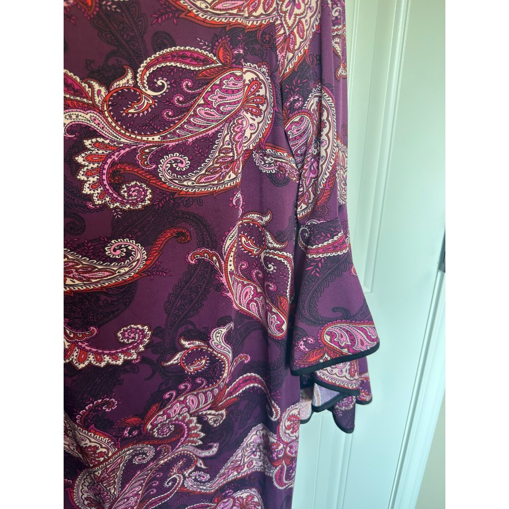 Ronni Nicole Womens XL Purple Paisley Bell Sleeve Shift Dress V217724 - Picture 6 of 7